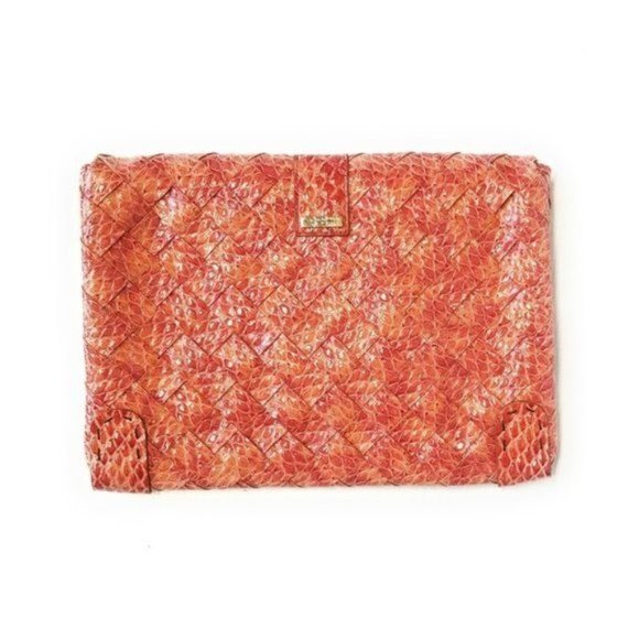 Jessica Simpson Vegan Croc Woven Envelope Clutch Purse Handbag in Red Orange - Picture 2 of 5